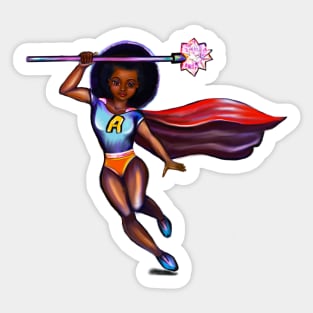 Black anime superhero girl from space with red cape ! beautiful  black girl with Afro hair, brown eyes, Cherry pink lips and dark brown skin. Hair love ! Sticker